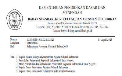 JADWAL PELAKSANAAN ASESMEN NASIONAL 2025