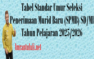 Tabel Standar Umur Seleksi Penerimaan Murid Baru (SPMB) SD/MI Tahun Pelajaran 2025/2026